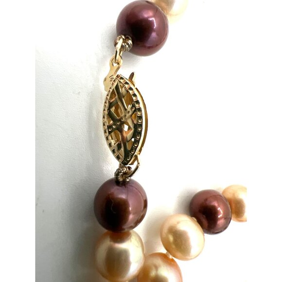 Freshwater Pearl Necklace Tricolor 14K Gold Clasp Hand Knotted Fine Jewelry Vtg - Picture 5 of 5